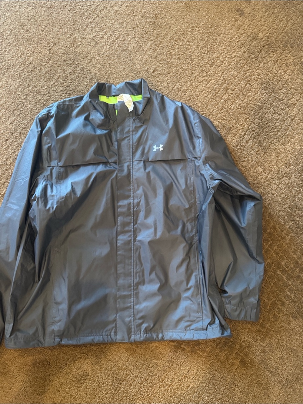 Under Armour Men's Gray Golf Raincoat with Neon Lime Trim